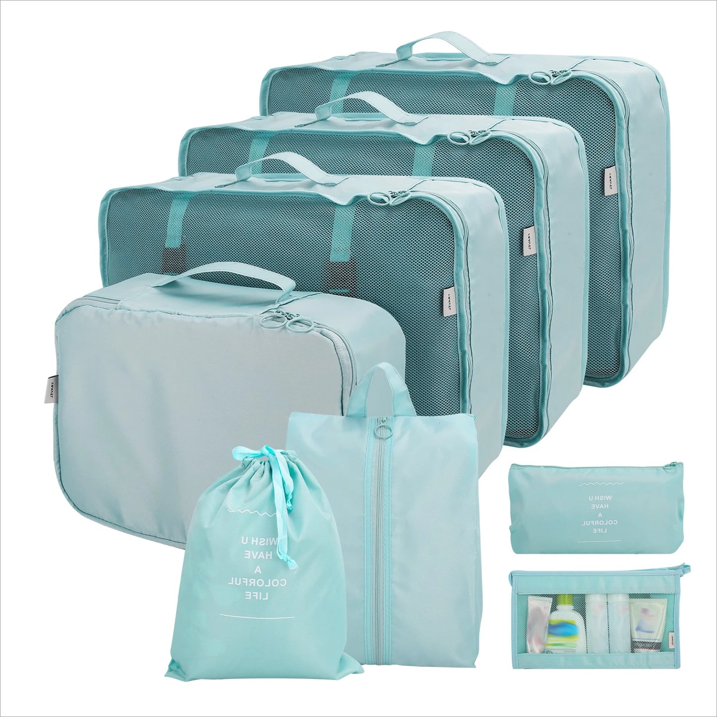 8 Set Waterproof Luggage Organizer Bags with Shoe Bag