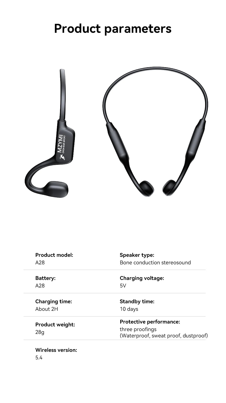 Bone Conduction Wireless Waterproof Bluetooth 5.4 Headphones