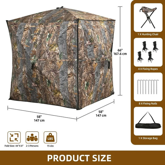 360 Degree Hunting Blind Fully Open Door for 2-3 Person with Stool