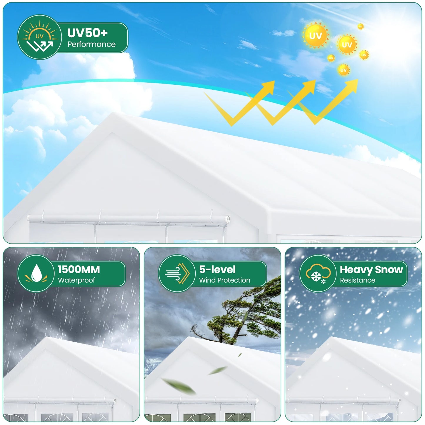 16x32 Heavy Duty Party Tent with 6 Removable Sidewalls & 4 Built-in Sandbag,