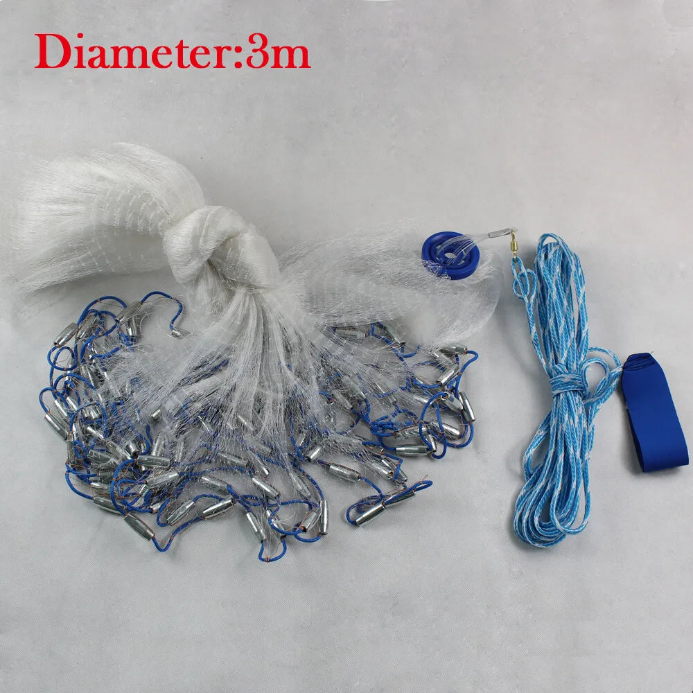 10FT Saltwater Fishing Cast Net For Bait Trap Height Easy Throw Sink 3 Meter USA