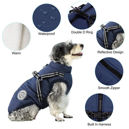 Warm Winter Waterproof Fleece Dog Jacket/Harness