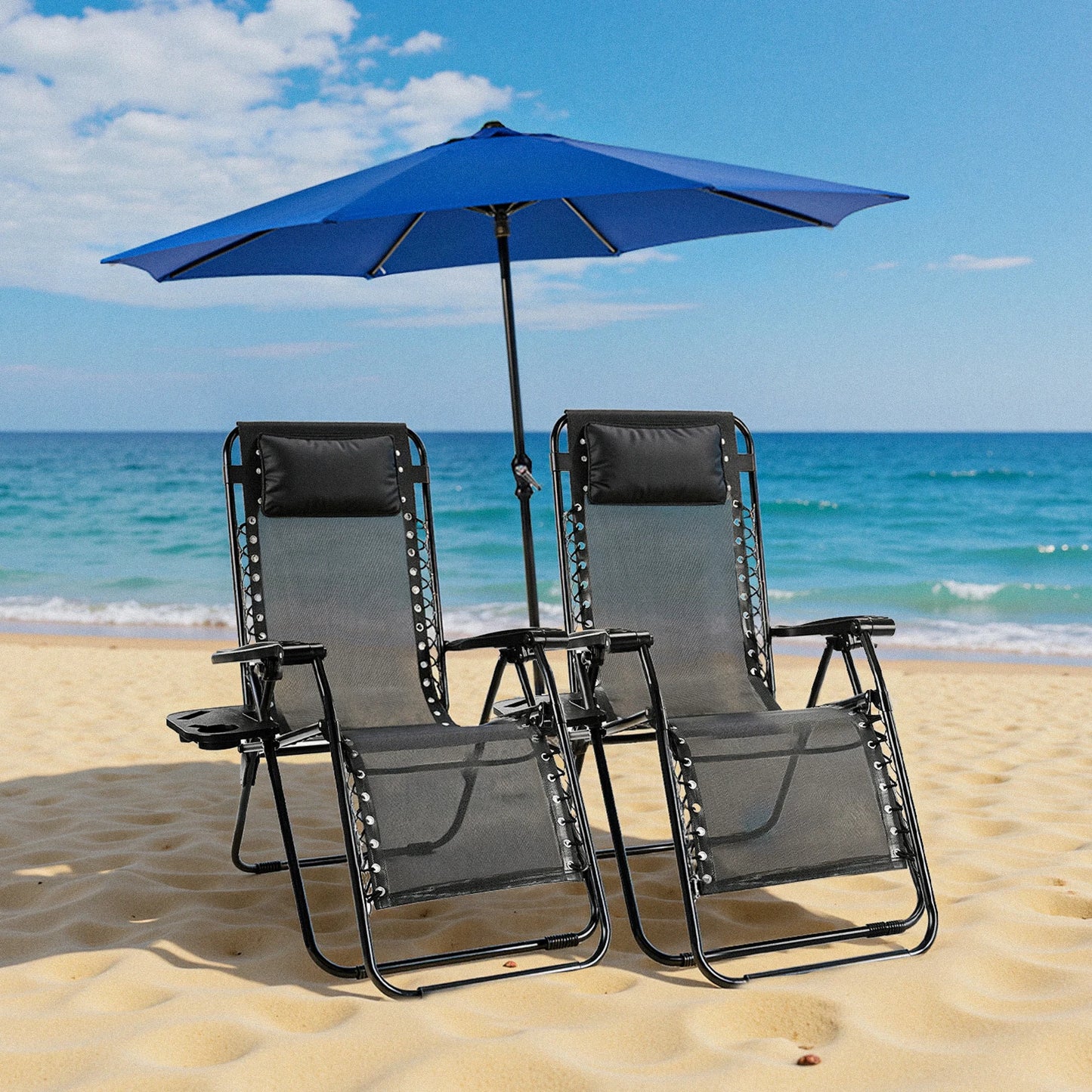 Set of 2 Recliner Lounge Chair with Cup Holder Trays
