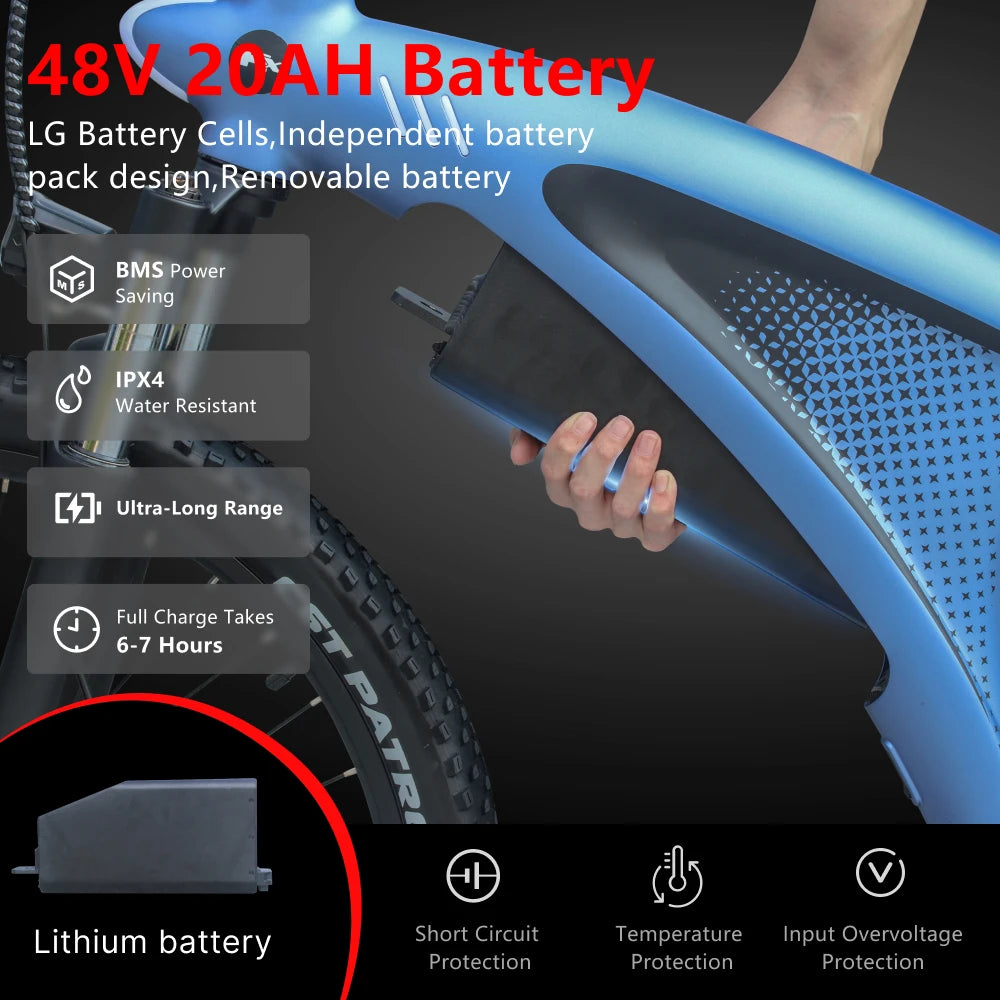 2000W Adults 27.5" Removable Battery Electric Mountain Ebike
