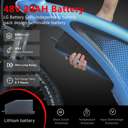 2000W Adults 27.5" Removable Battery Electric Mountain Ebike