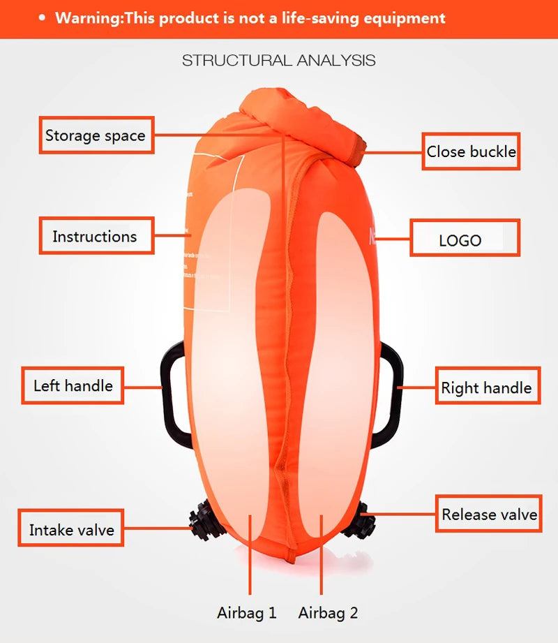 18L Waterproof Inflatable Swimming Bag Double Balloon Swim Buoy