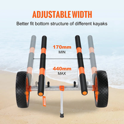 Kayak Cart 450lbs Detachable Canoe Trolley Cart with 12'' Tires Adjustable Width