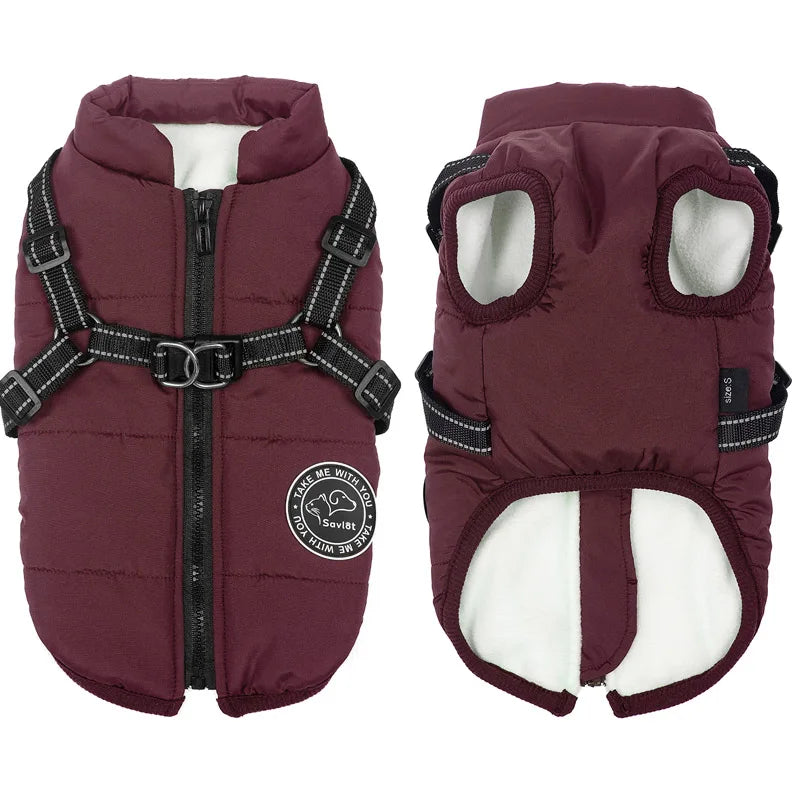 Warm Winter Waterproof Fleece Dog Jacket/Harness