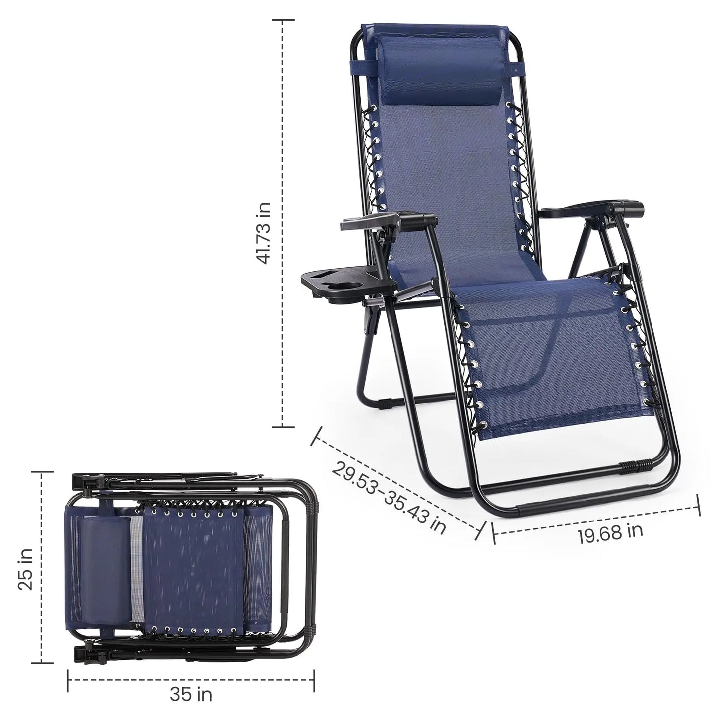 Set of 2 Recliner Lounge Chair with Cup Holder Trays