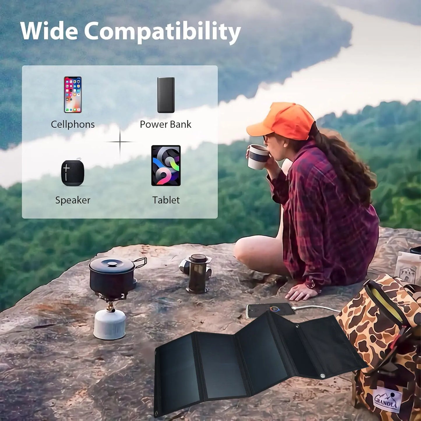 28W Folding Solar Panel 2 USB Ports Phone Charger