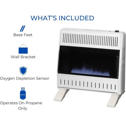 30,000 BTU Liquid Propane Blue Flame Heater, Ventless with Manual Control and Base Feet