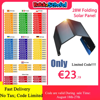 28W Folding Solar Panel 2 USB Ports Phone Charger