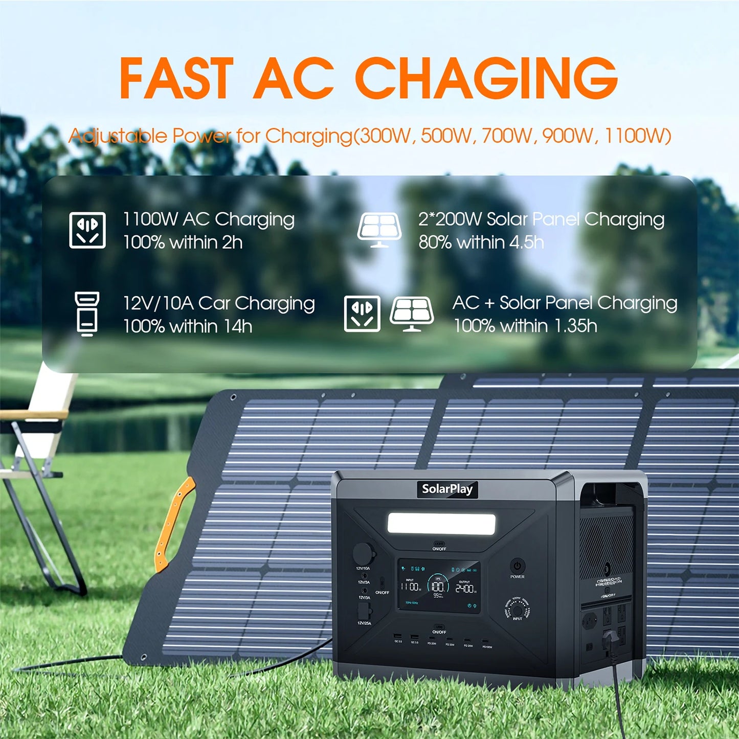 Portable Solar Power Generator Station with 2400W AC Output
