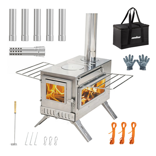 unho Tent Stove  Portable Wood Stove Camping Stove Stainless Steel Wood Stove with 7 Tubes Outdoor Cooking and Garden Activities