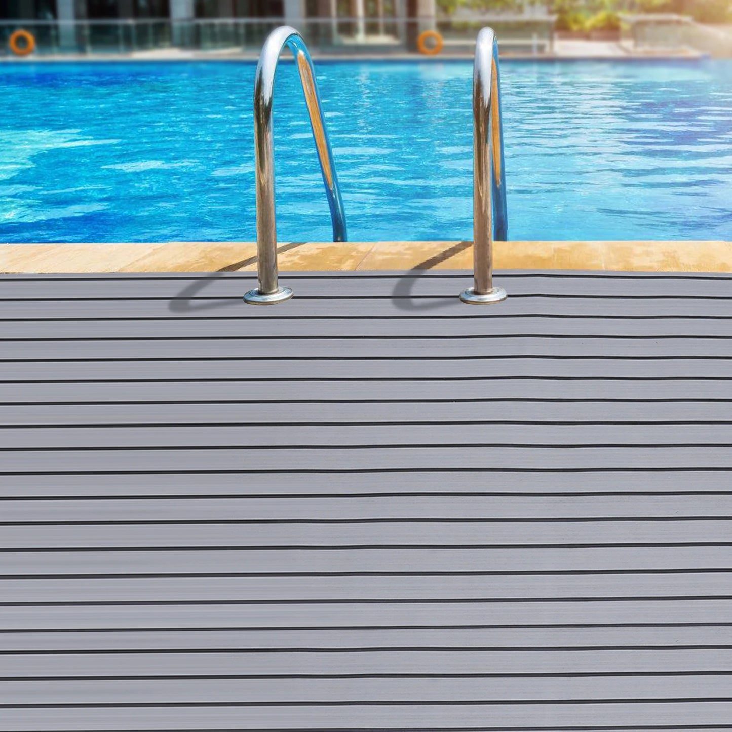94.5"x 35.4" EVA  Light Gray with Black Stripes RV Anti-Skid Mat for Boat Decks