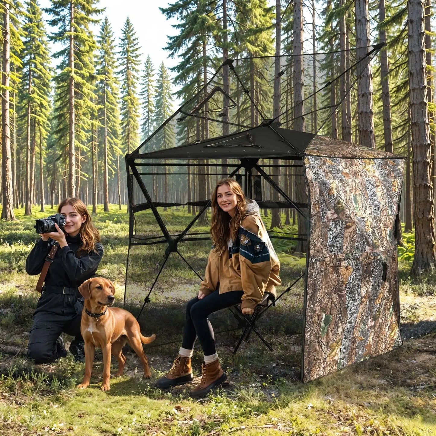 360 Degree Hunting Blind Fully Open Door for 2-3 Person with Stool