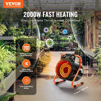 Greenhouse Heater 1500W Fast Heating with Overheat tion 2Speed Setting Small Grow Tent Heater Electric Portable Heater Fan for