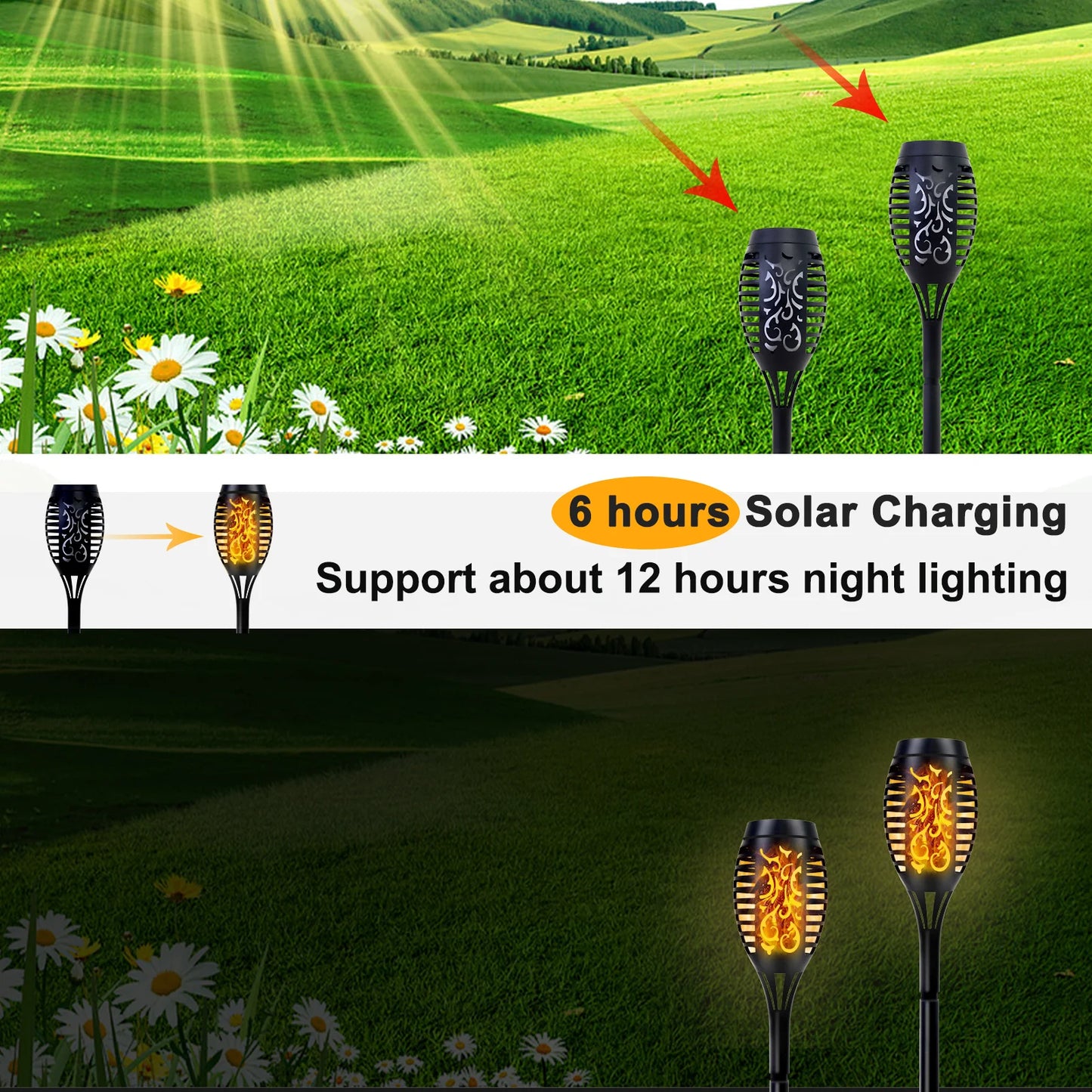 Solar Outdoor LED 4/6Pcs Solar Torch Lights with Flickering Flame Waterproof Camp Illumination