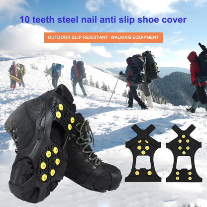 1Pair 10 Teeth Snow Ice Claw Spikes for Walking Hiking Boots