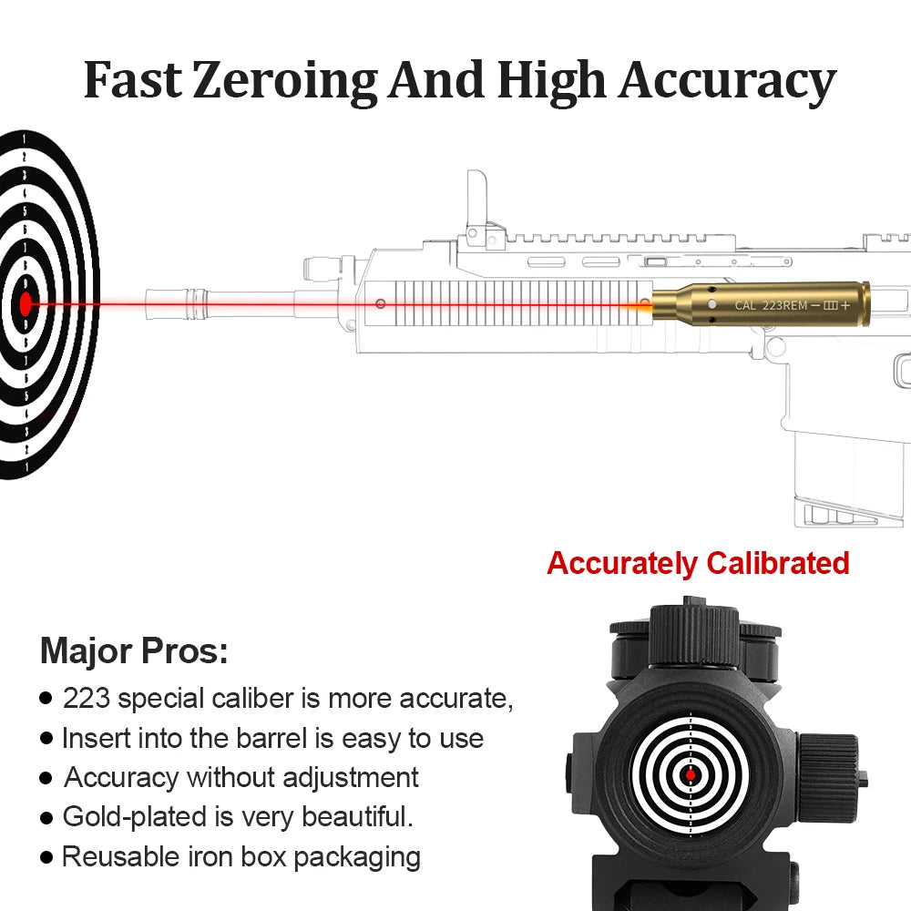 223REM Optics Cartridge Red Dot Laser Bore Sighter For Pistol Rifle Scope