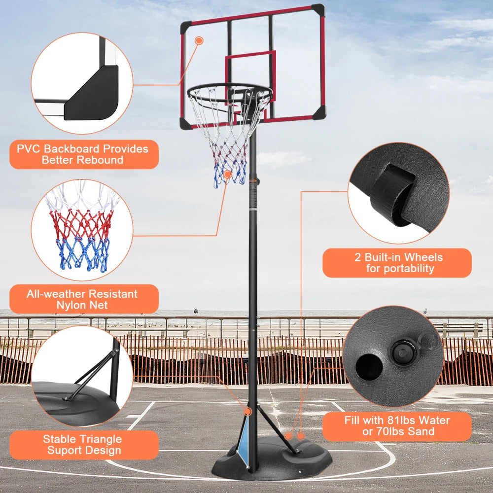 Portable Basketball Hoop System Height Adjustable 7.5ft - 9.2ft 32 Inch Backboard