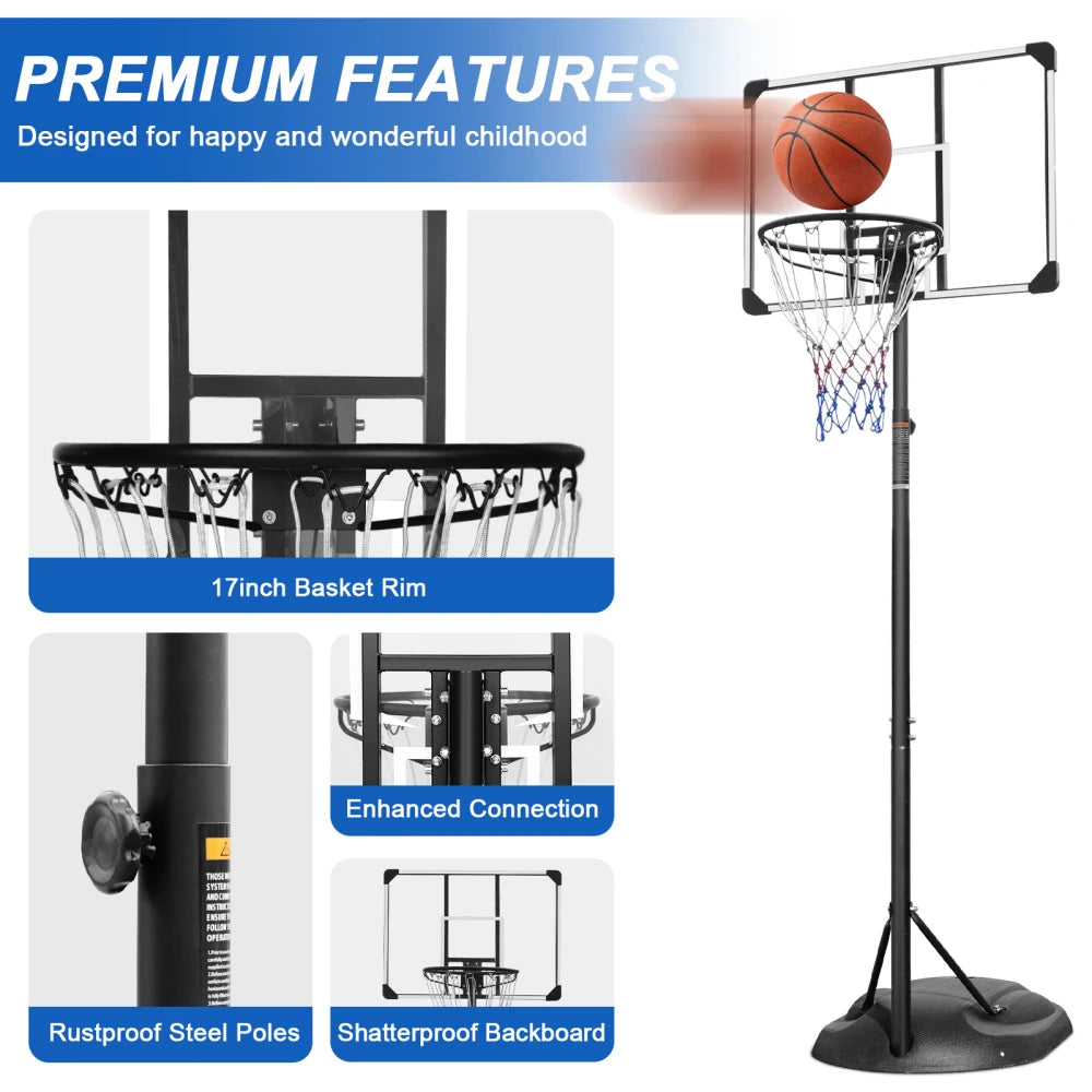 Portable Basketball Hoop System Height Adjustable 7.5ft - 9.2ft 32 Inch Backboard