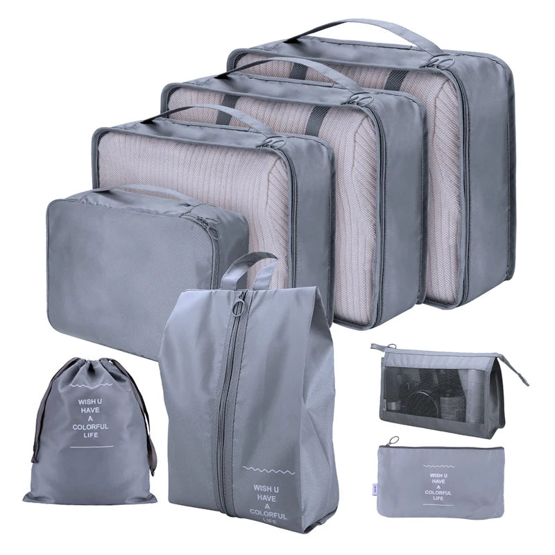 8 Set Waterproof Luggage Organizer Bags with Shoe Bag