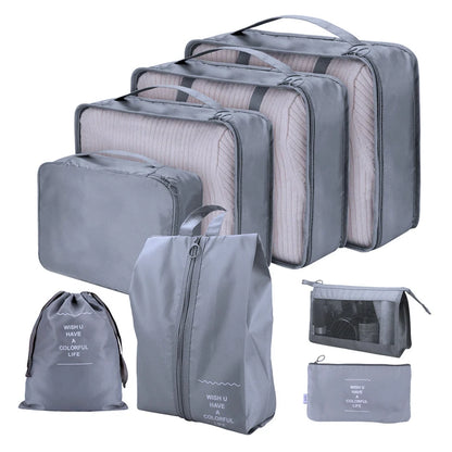 8 Set Waterproof Luggage Organizer Bags with Shoe Bag
