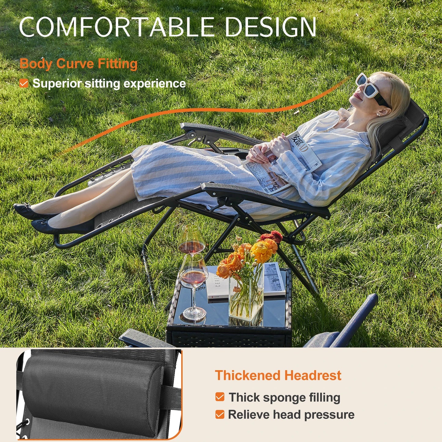 Set of 2 Recliner Lounge Chair with Cup Holder Trays