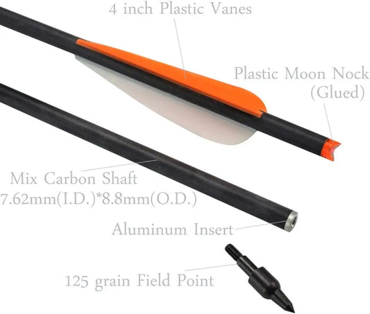 Crossbow Bolts Carbon Arrows for Target Hunting Outdoor Sport, 12 Pieces