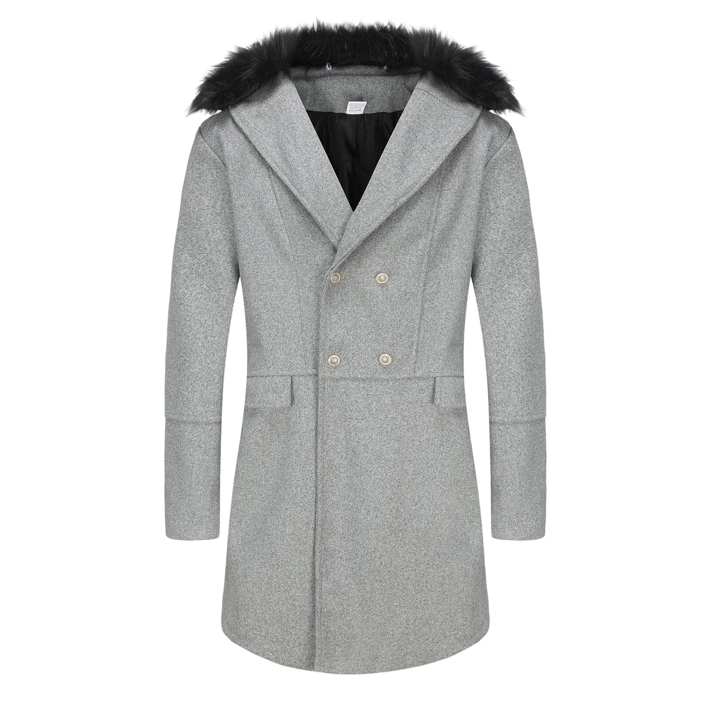 Men s Classic Double Breasted Trench Coat with Removable Fur Collar for Winter Warmth
