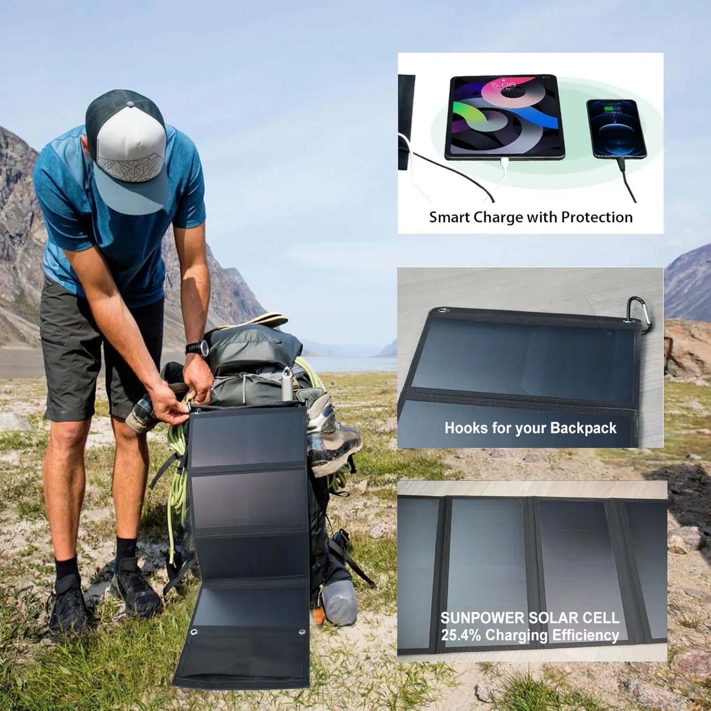 28W Folding Solar Panel 2 USB Ports Phone Charger