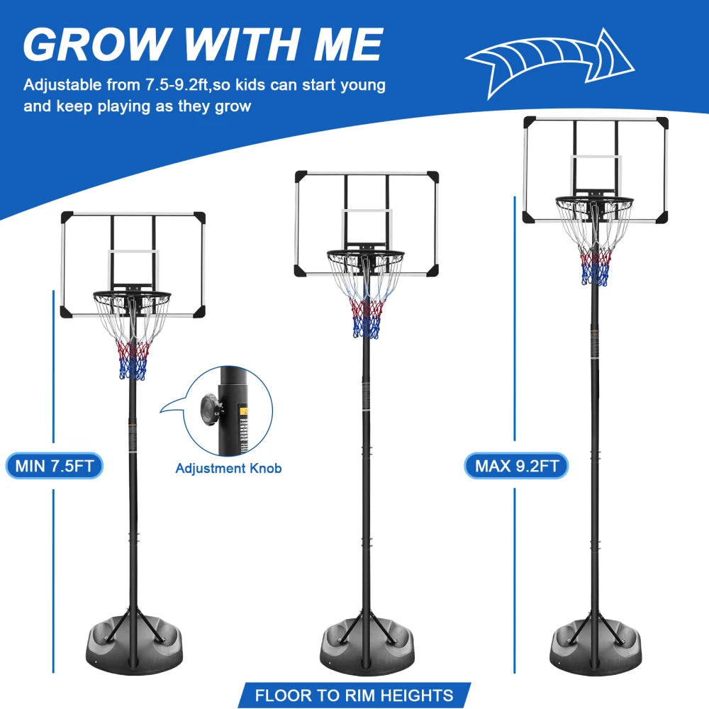 Portable Basketball Hoop System Height Adjustable 7.5ft - 9.2ft 32 Inch Backboard