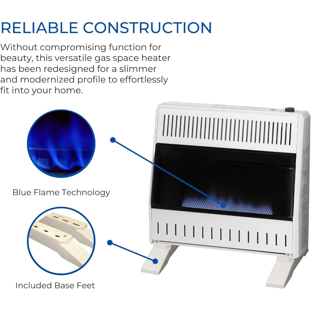 30,000 BTU Liquid Propane Blue Flame Heater, Ventless with Manual Control and Base Feet