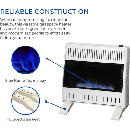 30,000 BTU Liquid Propane Blue Flame Heater, Ventless with Manual Control and Base Feet