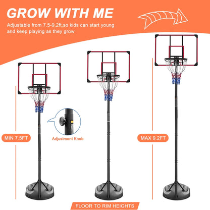 Portable Basketball Hoop System Height Adjustable 7.5ft - 9.2ft 32 Inch Backboard
