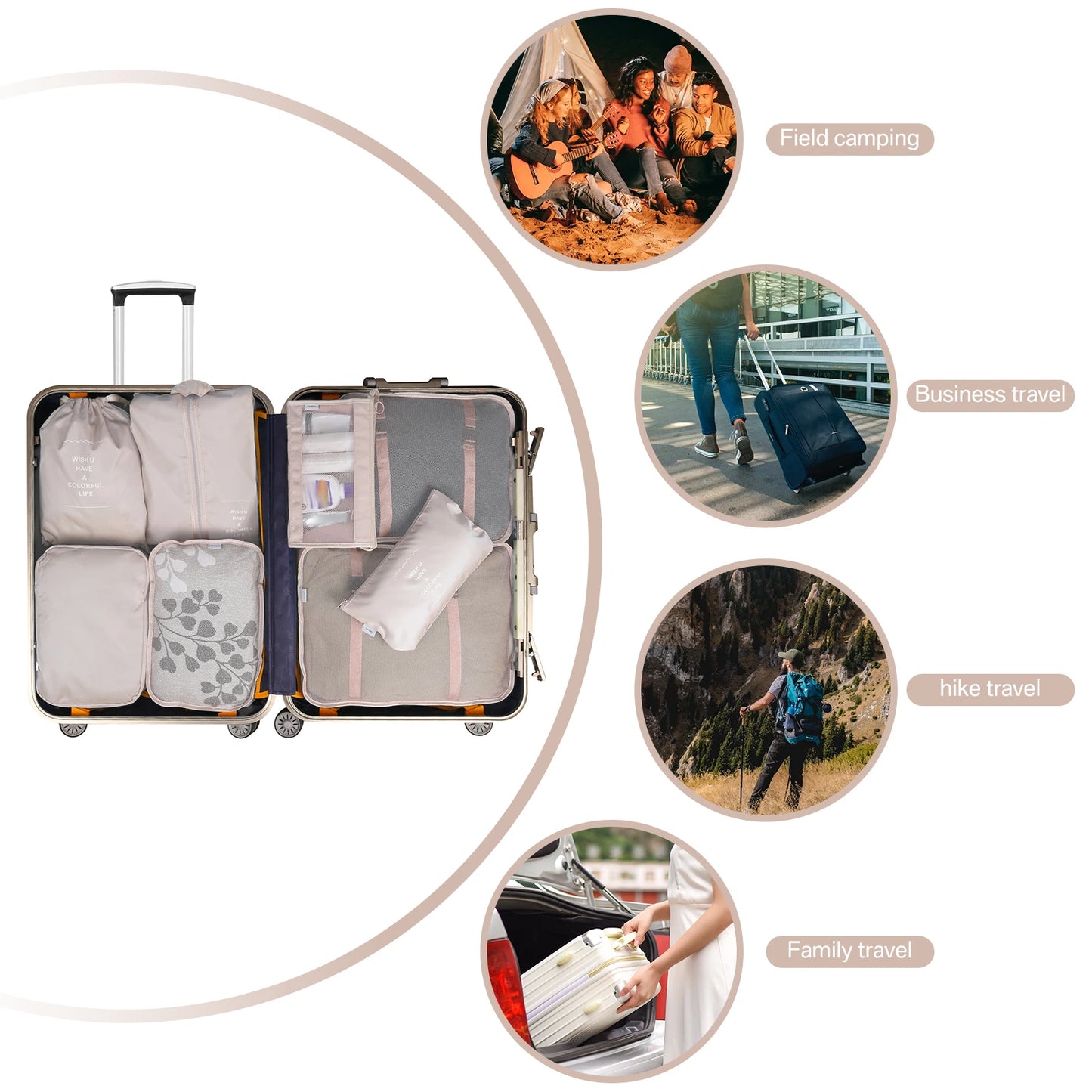 8 Set Waterproof Luggage Organizer Bags with Shoe Bag