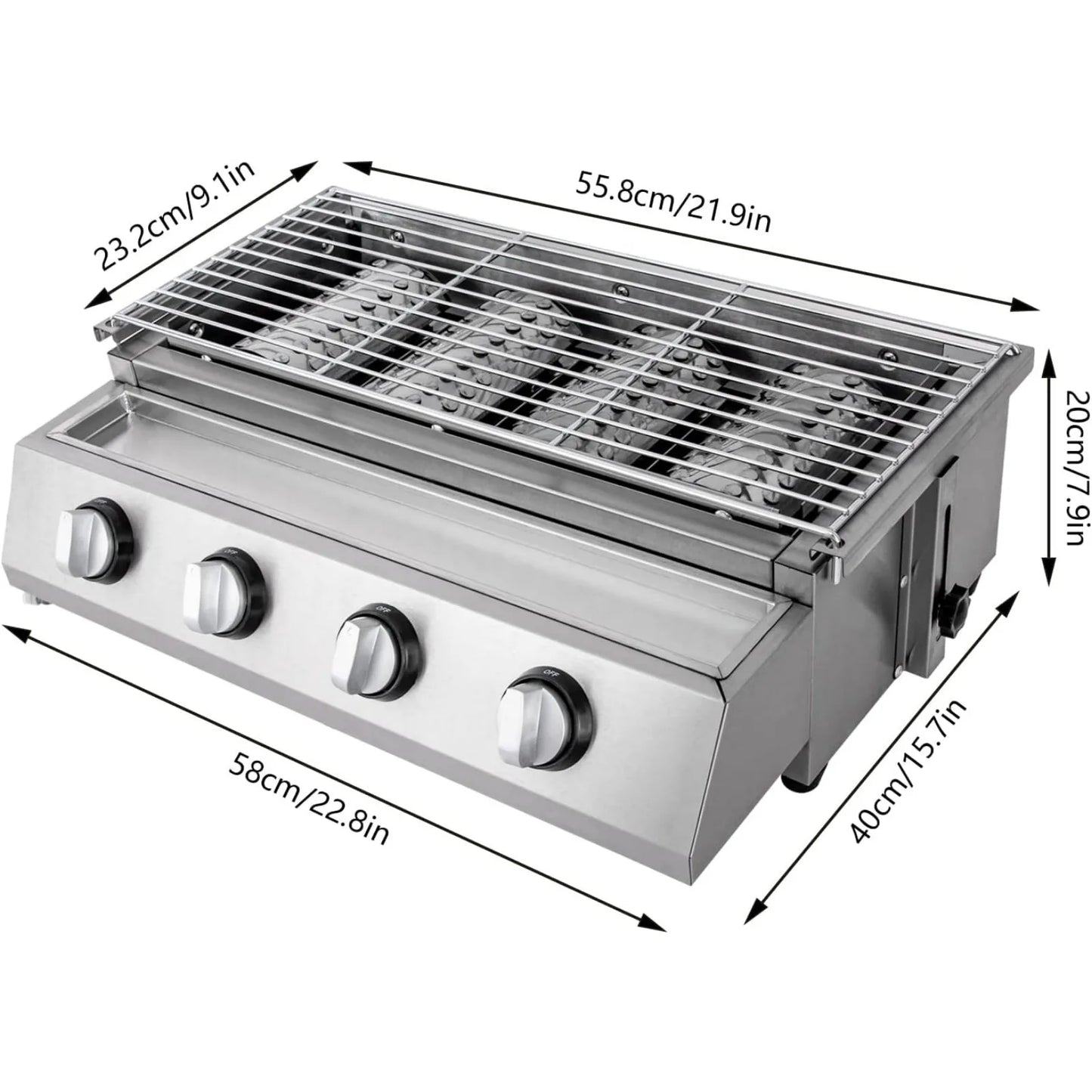 4-Burner Stainless Steel Tabletop Propane / LPG Gas Grill