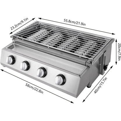 4-Burner Stainless Steel Tabletop Propane / LPG Gas Grill