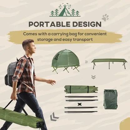 Single Person Folding Off-Ground Tent, Covered Outdoor Bed with Carry Bag