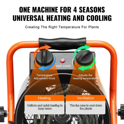 Greenhouse Heater 1500W Fast Heating with Overheat tion 2Speed Setting Small Grow Tent Heater Electric Portable Heater Fan for