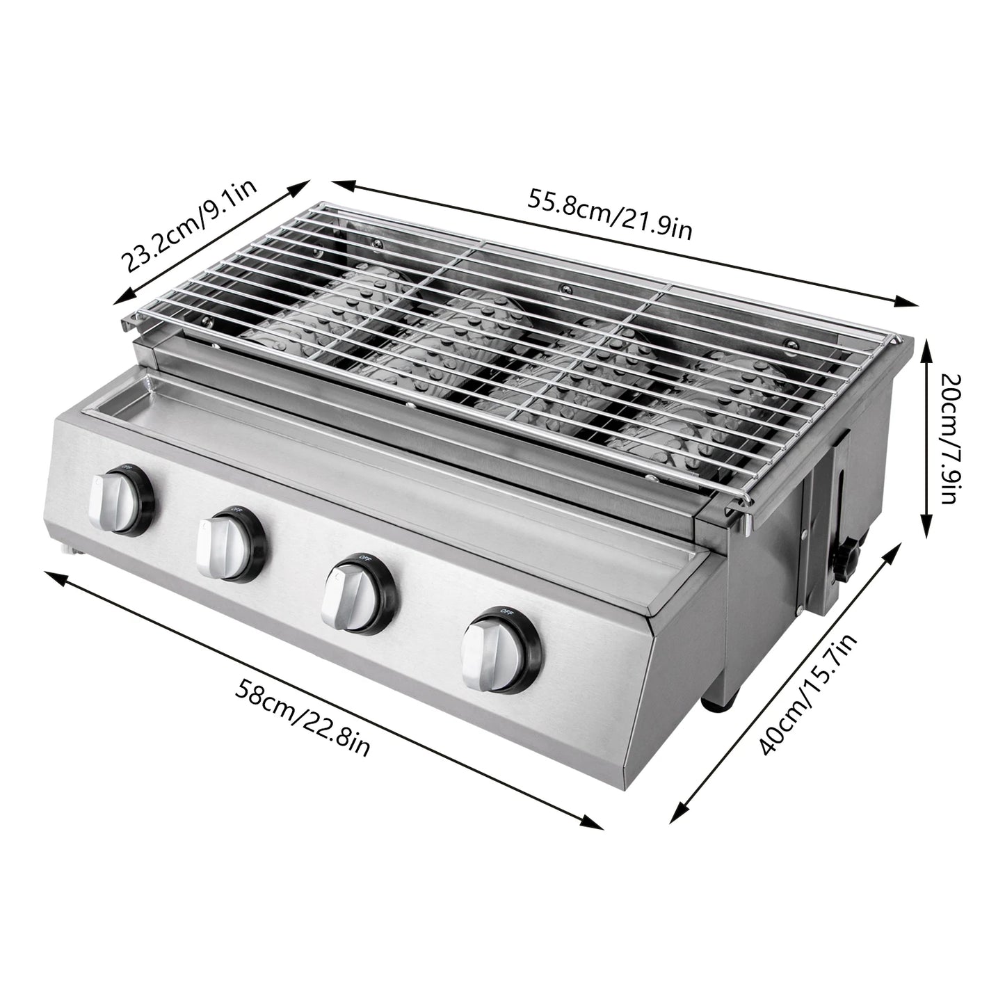 4-Burner Stainless Steel Tabletop Propane / LPG Gas Grill