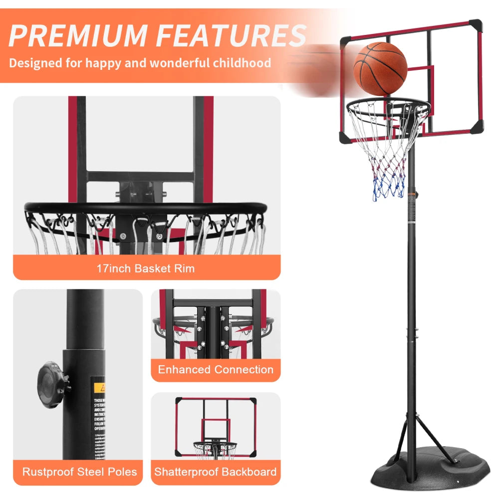 Portable Basketball Hoop System Height Adjustable 7.5ft - 9.2ft 32 Inch Backboard