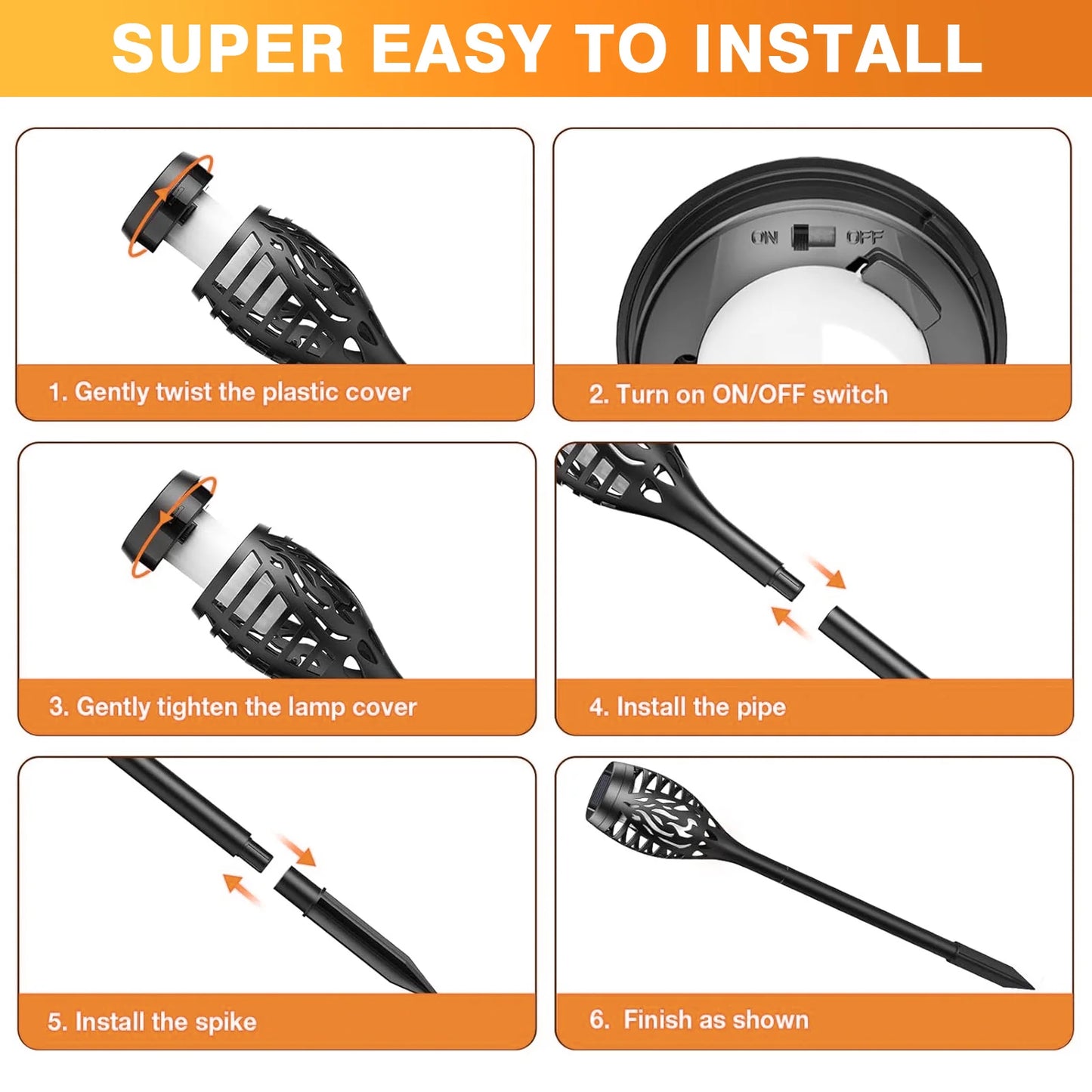 Solar Outdoor LED 4/6Pcs Solar Torch Lights with Flickering Flame Waterproof Camp Illumination