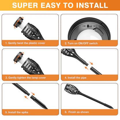 Solar Outdoor LED 4/6Pcs Solar Torch Lights with Flickering Flame Waterproof Camp Illumination
