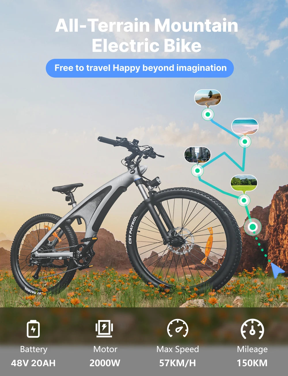 2000W Adults 27.5" Removable Battery Electric Mountain Ebike