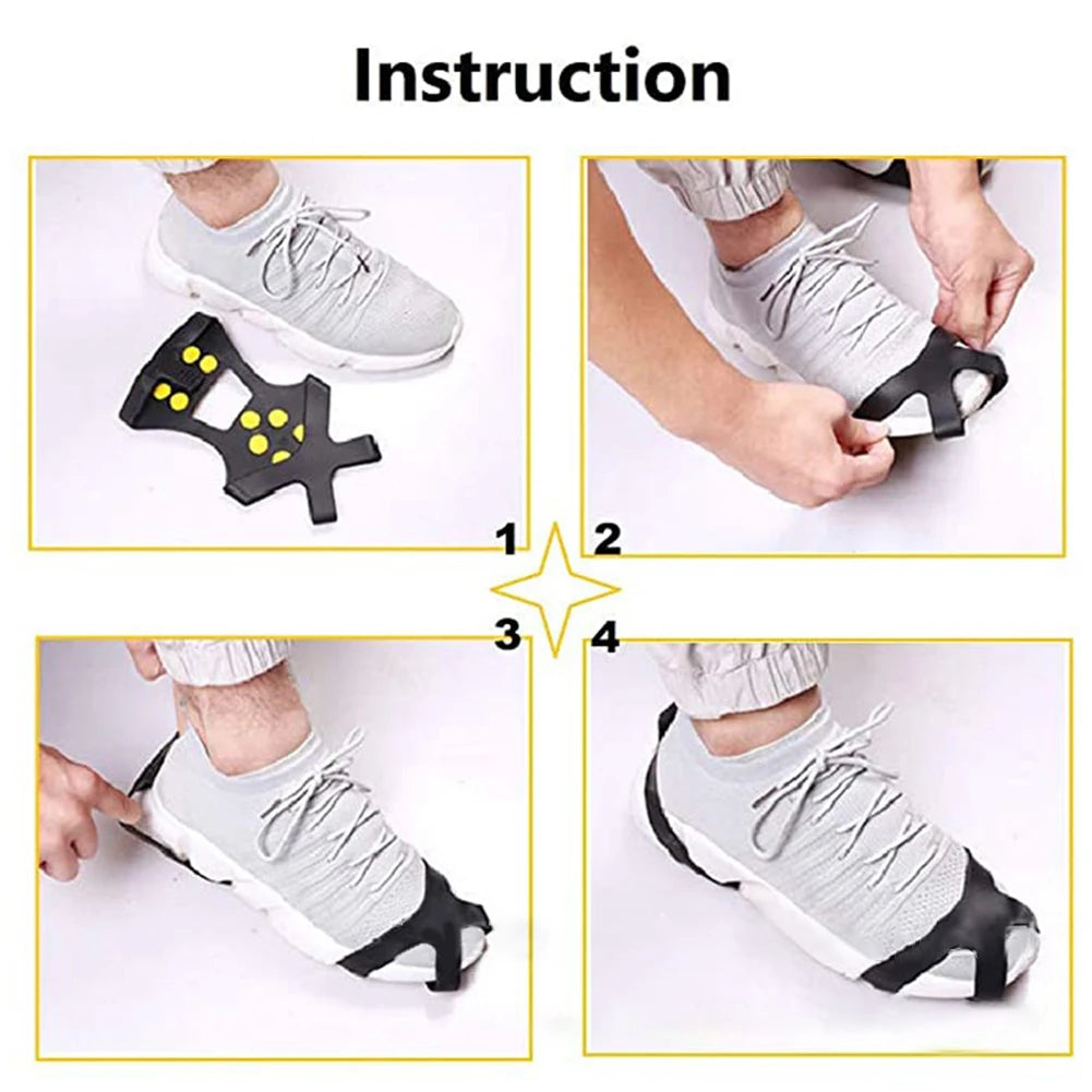 1Pair 10 Teeth Snow Ice Claw Spikes for Walking Hiking Boots