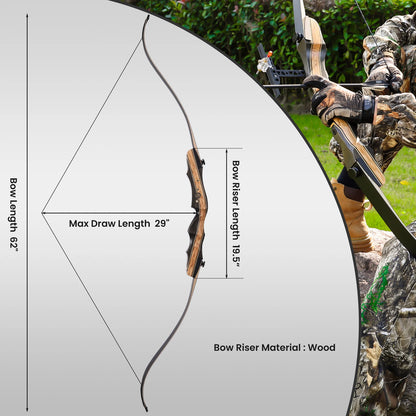 Archery Takedown Recurve Bow 62 inch for Adults, Beginners, Teens & Youth