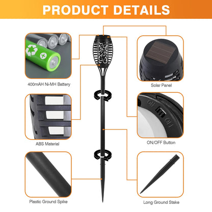 Solar Outdoor LED 4/6Pcs Solar Torch Lights with Flickering Flame Waterproof Camp Illumination