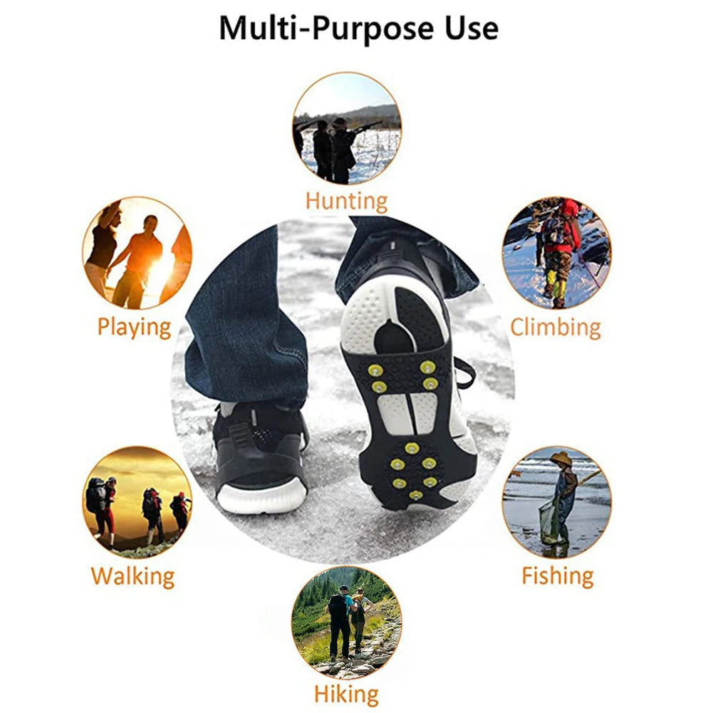 1Pair 10 Teeth Snow Ice Claw Spikes for Walking Hiking Boots